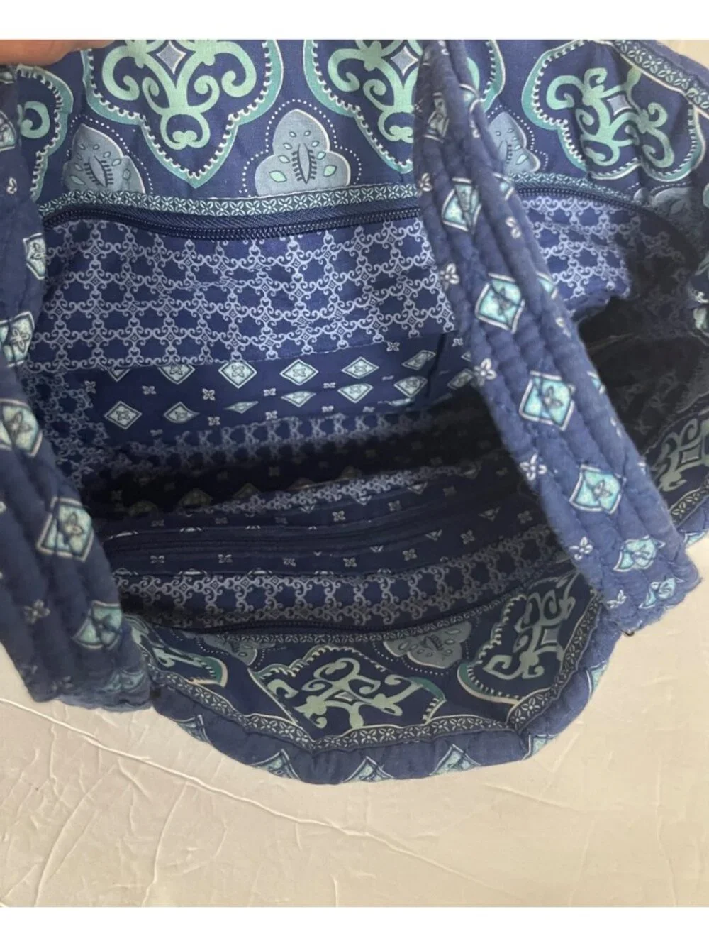 Croft & Barrow Quilted Fabric Shoulder Bag Blue Geometric Pattern Vintage
